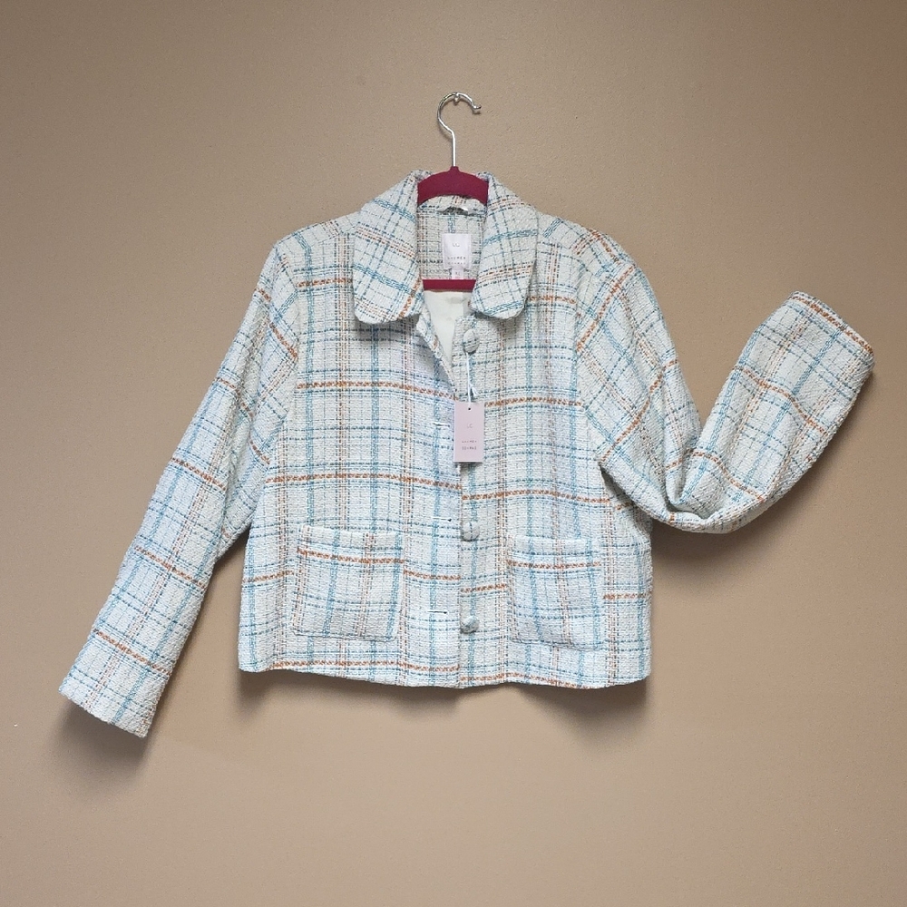 LC Lauren Conrad White and Blue Plaid Jacket